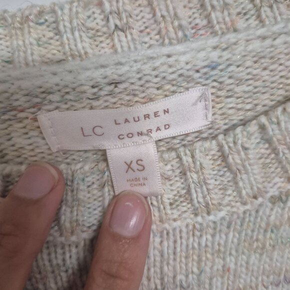LC Lauren Conrad XS Cream Sweater With Festive Car & Tree Design Womens Long Sle - Picture 3 of 6